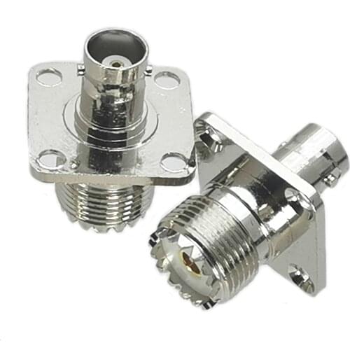 1Pcs UHF SO239 Female Jack to BNC Female Jack 4-Holes Flange Straight RF Adapter Connector Coaxial High Quanlity