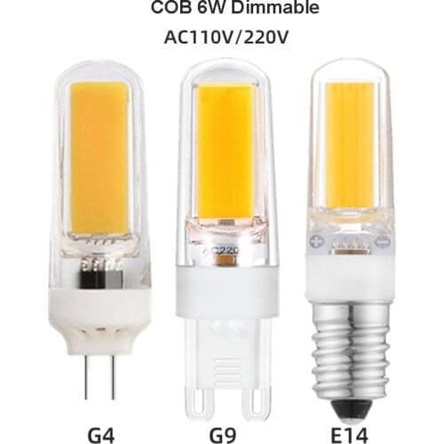10pcs AC110V 220V LED G4 G9 E14 6W Dimmable Bulb G4 G9 LED Ceilling Lamp COB Spotlight Chandelier Replace Halogen Lamps 4000K