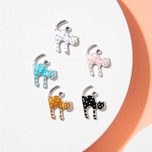 10Pcs Enamel Silver Plated Cat Charms Pendant for Jewerly DIY Making Bracelet Women Earrings Necklace Accessories Findings Craft