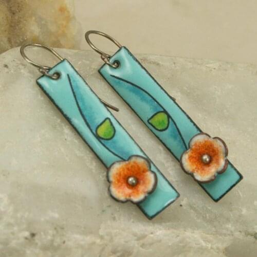 2021 New Handmade Flower Enamel Earrings Sky Blue Orange Broken Flowers Fantastic Long Earrings
