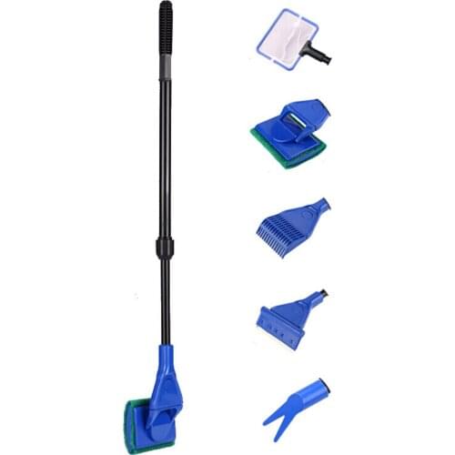 5 In 1 Aquarium Cleaning Tools Aquarium Tank Clean Set Fish Net Gravel Rake Algae Scraper Fork Sponge Brush Glass Cleaner Tools