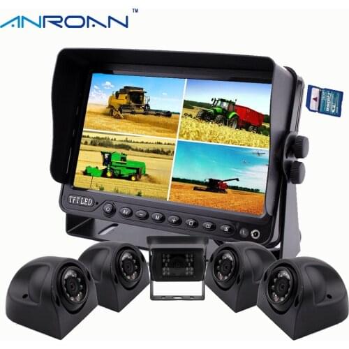 7" DVR Recorder Quad Split Monitor Car Rear View Camera System 5 x Backup Cameras for Truck Caravan Trailers Harvester