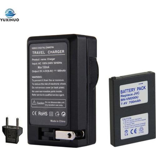 700mAh BN-VM200U VM200 VM200US Battery +AC Charger For JVC GZ-MC100 GZ-MC100EK GZ-MC100US GZ-MC100EX GZ-MC200 GZ-MC200E GZ-MC500