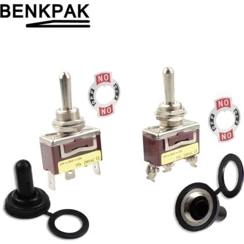 BENKPAK 12mm Silver contacts 3 screw momentary toggle switch,(ON) OFF (ON) spring return+waterproof cover