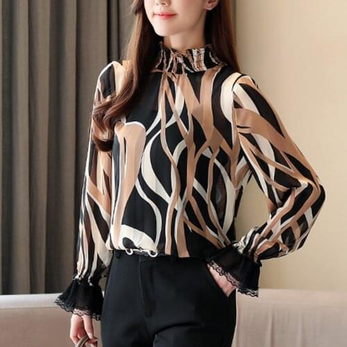 Blouse Women Long Sleeve Blusas Mujer De Moda 2021 Striped Blouse Women Blouses Shirts Stand Collar Chiffon Blouse Shirt 838F