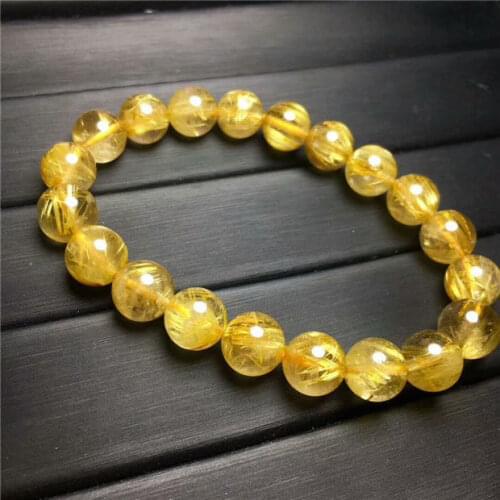 Natural Crystal Beads Bracelet Gold Titanium Rutilated AAA 9.5-9mm