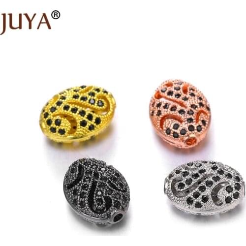 Rhinestone Beads Accessories Oval Shape Spacer Beads For Jewelry Making Copper Metal Micro Pave Black Zircon