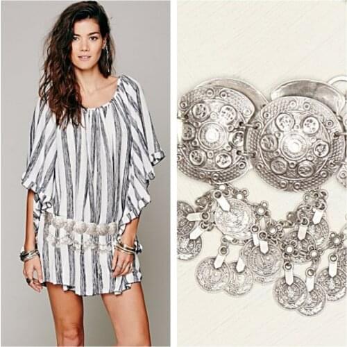 Fashion Exaggeration Carving Flower Antique Coin Tassel Belly Chain Sexy Turkish Bohemian Hippie Waist Chain Body Jewelry Gifts