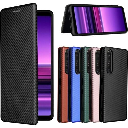 For Sony Xperia 1 III Case Carbon Fiber Flip Leather Case For Sony Xperia 1 III Business Magnetic Wallet Card Slot Slim Cover