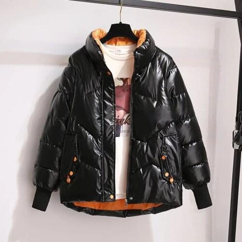 Black Glossy Winter Jacket Down Cotton Coat Women 2021 New Winter Warm Down Jacket Parkas Hooded Cotton-Padded Outwear Female