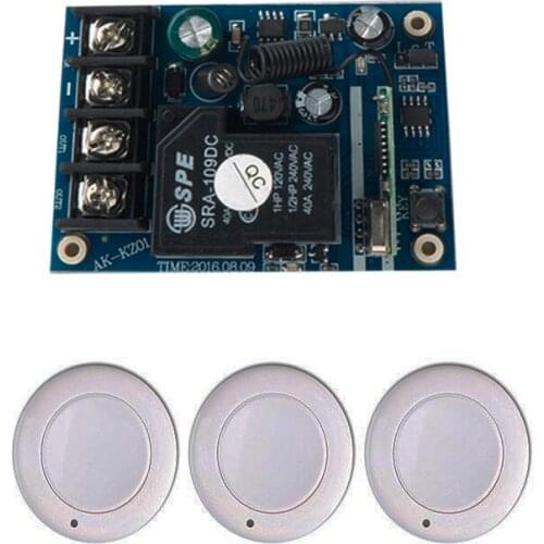 DC12V 24V 36V 48V 10A 1CH Wireless Remote Control Switch System Receiver & 3*White wall Panel Sticky Remote