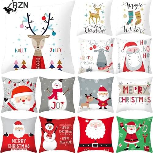 RZN Christmas Cushion Cover Christmas Decorations For Home Sofa 2020 Xmas Gifts Santa Claus Polyester Throw Pillowcase 45*45
