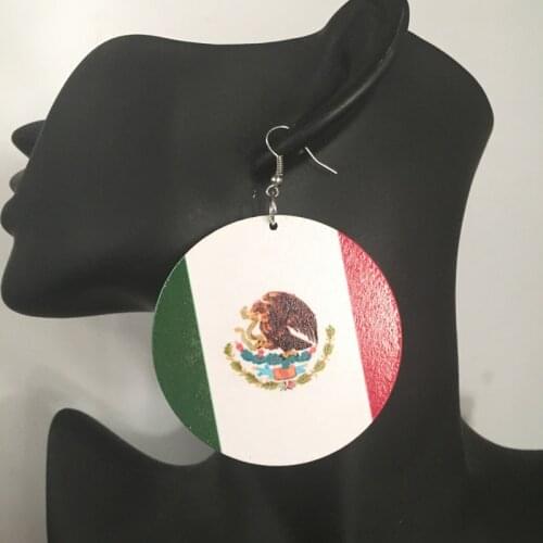 Printing Mexican flag Wooden Earrings