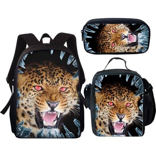 School Bags for Boys Girls 3pcs 3D Leopard Print Orthopedic Satchel Kids Backpack Pencil Book Bag Teenagers Student Rucksack