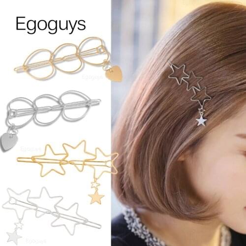 Geometric Alloy Metal Loving Heart Star Barrettes Women Hair Clips Girl Fashion Hairpins Hair Pin Accessories Clamp Styling Tool