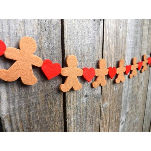 Gingerbread Man heart Christmas felt Garlands buntings Christening wedding birthday bridal baby shower Church decor banners