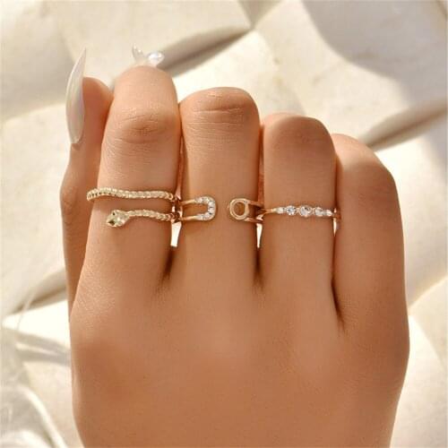 LXY-W Vintage Trendy Personality Golden Geometric Crystal Serpentine Set Ring For Women Fashion 2021 Snake Rings Jewelry Gift