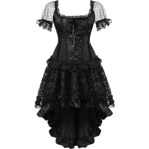 Corset Dress Set Burlesque Skirt Straps Sleeve Bustier Overbust Corsets Vintage lingerie Plus Size 2 Piece Sexy Cosplay