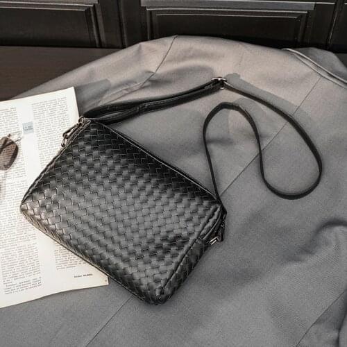 Fashion Braided Leather Crossbody Bags for Men Luxury Brand Designer Men Messenger Bag Solid Shoulder Bags Male Sacoche Homme