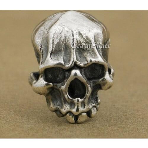 925 Sterling Silver Mens Biker Rock Punk Skull Stud Earrings TA40