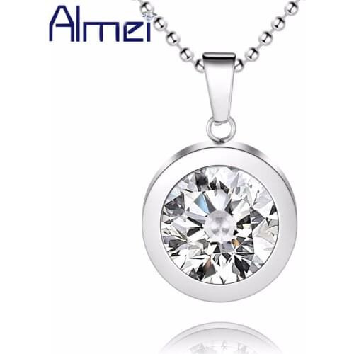 Almei Choker Circle Pendant For Men Kolye Necklace Stainless Steel Zircon Jewelry Fashion Necklaces Suspension Bijouterie STN158