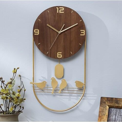 Nordic Pendulum Wall Clocks Creative Large Living Room Bird Luxury Wall Clock Chinese Vintage Wood Reloj Home Decoration ZB5WC