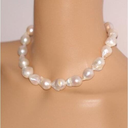 Newest Large Baroque Pearl ,White Jumbo Flameball ,Big Fireball Nucleated Pearl Jewelry,Genuine Freshwater Pearl Necklace