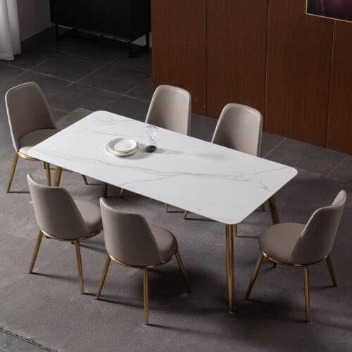 Stainless Steel Legs Luxury Modern Dining Table Marble Top Dining Room Furniture Chair Set 6 Chairs Stainless Steel Table