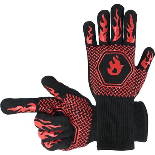 High Temperature Resistance BBQ Gloves Oven Mitts 500 Degrees Fireproof Barbecue Heat Insulation Microwave Glove for Cooking