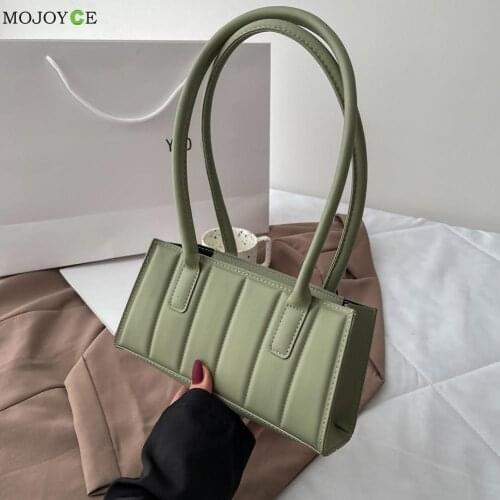 Casual Pure Color Chain Handbag Purse Vintage Women PU Leather Shoulder Underarm Bag Ladies Stripes Embossing Purse