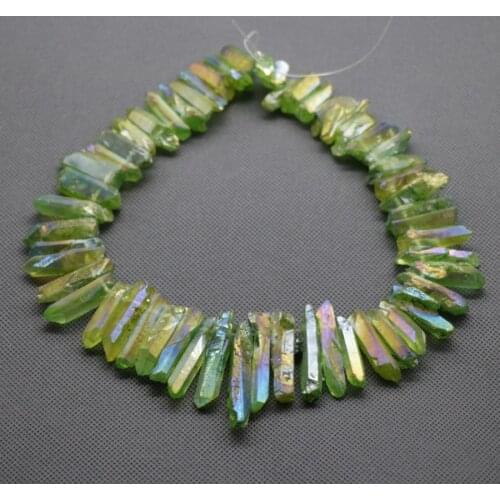 Rainbow Quartz Raw Green AB Quartz Point Pendant Rough Top Drilled Stick Gem Stone Beads Briolettes Crystal Tusk Pendant Jewelry