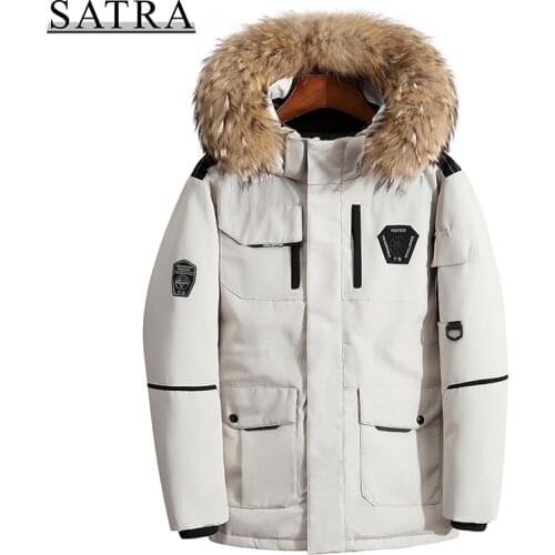 SATRA 2021 New Arrival Men 90% White Duck Down Hooded Jackets ,Mens Winter Thick Warm Hooded Parka Overcoat Down Jackets