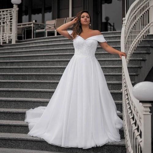 Modest Off The Shoulder A-Line Wedding Dresses Court Train Plus Size Bridal Gowns with Appliques Bride Dress Vestidos De Noiva