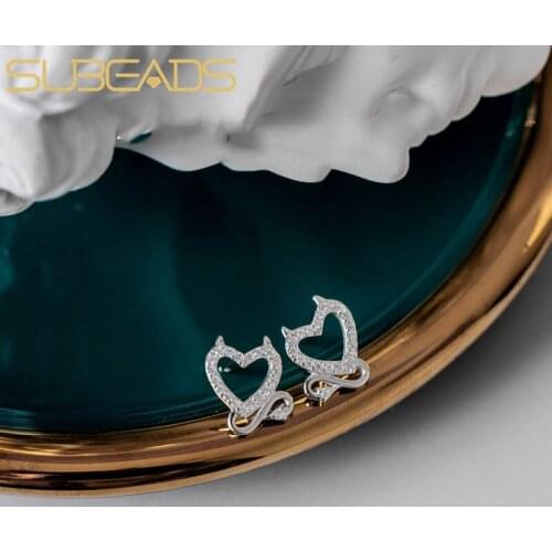 Subeads Real 925 Sterling Silver Rhinestone Evil Heart Stud Earrings For Women Girls Small Cute Heart Crystal Earrings Jewelry