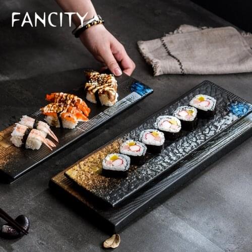 FANCITY Ceramic long plate, creative rectangular sushi plate, set plate, flat plate