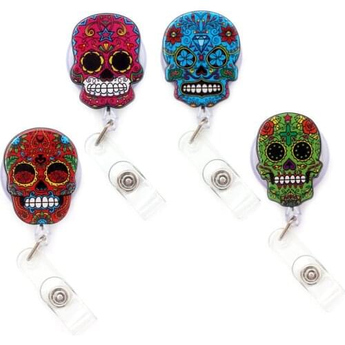 The New Style 4 Colors Skull Retractable Badge Holder Reel Exhibition Enfermera Student Boy Name Card Girl Use Chest Card