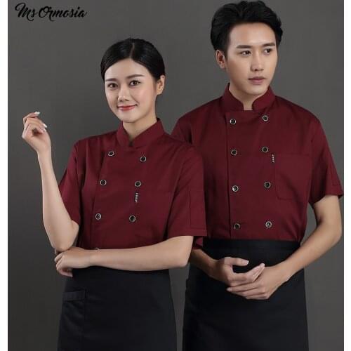High quality Chef Uniform Costume Breathable Food Service Tops Logo short Sleeve Restaurant Kitchen Man Shirt Clothing wholesale