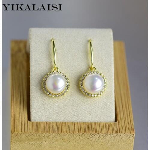 YIKALAISI Fashion Jewelry For Women 9-10mm Oblate Natural Freshwater Pearl Earrings 2021 New Wholesales