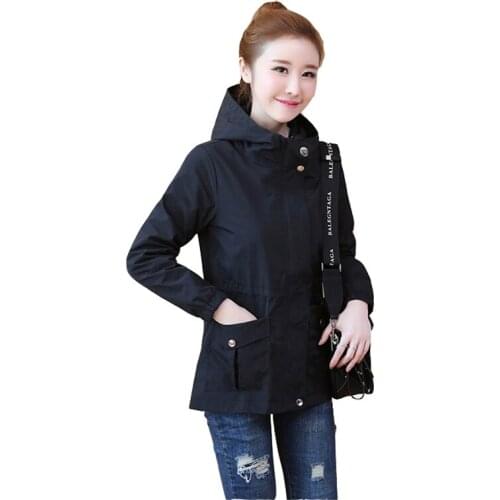 2020 New Womens Spring Jacket Womens Hooded Female Long Jacket Fashion Long Sleeve Overcoat Black Windbreaker Outerwear Tops
