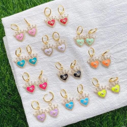 5 Pairs, Colorful Eyes Earrings Love Heart Wholesale Fashion For Women Girls Crystal Enamel Accessories Jewelry
