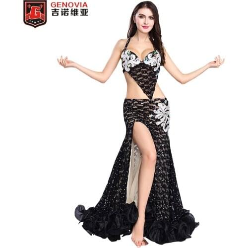 Women Professional Belly Dancing Costumes Set Performance Diamond 2PCS Bra Skirt Luxury Belly Dancing Costumes