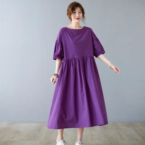 2021 New Arrival Solid Color Cotton Linen Loose Summer Dress Women Travel Casual Midi Dress Vintage Office Lady OL Work Dress