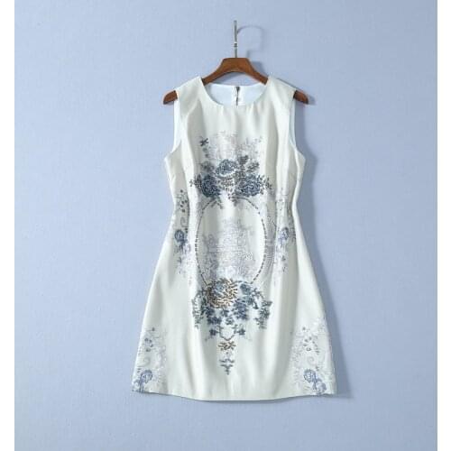 For Spring European 2021 and American womens wear Sleeveless round collar Nail bead jacquard Fashionable vest dress