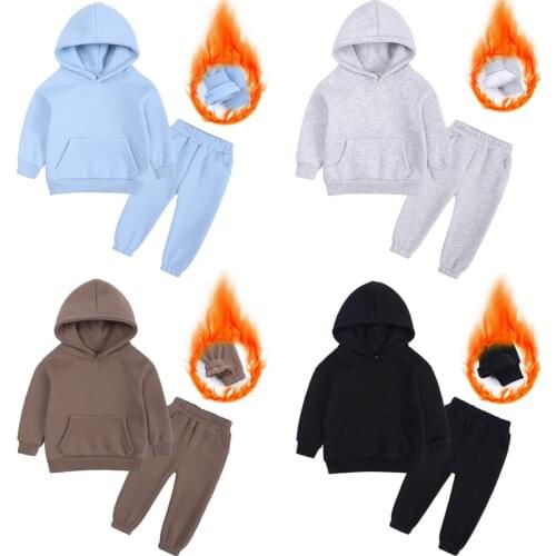 1-12 Years Old Childrens Clothing Winter New Boys and Girls' Fleece Sweater Suit Hooded Plush Sportswear Childrens Suit