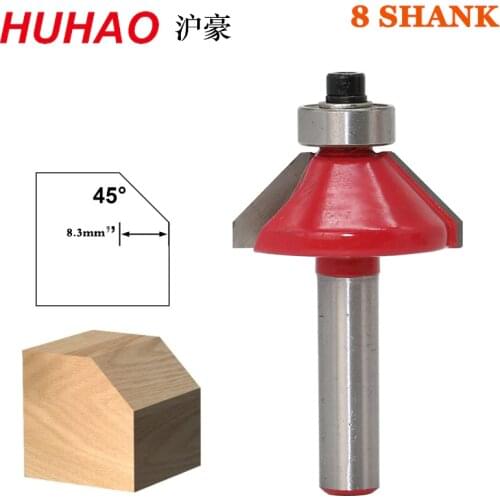 1Pc 8mm Shank 45 Degree Chamfer & Bevel Edging Router Bit Horse Nose Bit with bearing Wood Cutting Tool woodworking router bits