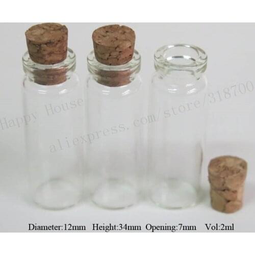 100 x 2ml Small Clear Glass Bottle with Wood Cork Mini Sample Vials Wishing Bottle Lucky Bottle Candy Food Bead Storage Bottle