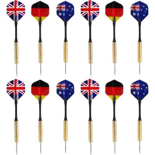 12pcs Steel Tip Darts 16 Grams with 2BA Aluminum Shafts and National Flag Flights Case Stainless Steel Needle Dart Tips Set