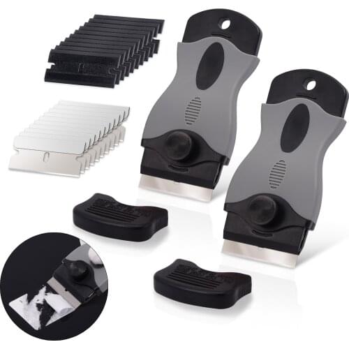 EHDIS 2pcs Car Tints Film Razor Scraper Vinyl Wrap Clean Squeegee Metal Plastic Blade Window Water Ice Sticker Removal Tools Set
