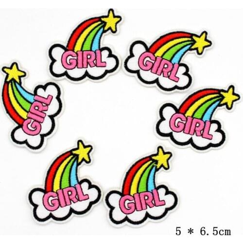 5Pcs New Cartoon embroidery rainbow cloth sticker girl Clothes patch Sticker 5cm*6.5cm