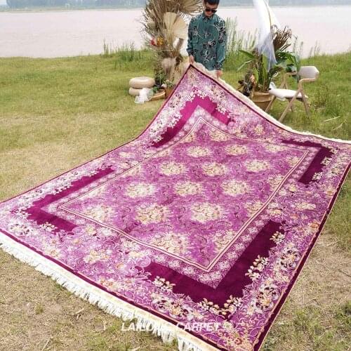 8.2'x11.48' Handmade silk floral design persian carpet large purple silk handmade rug (ZQG276A)